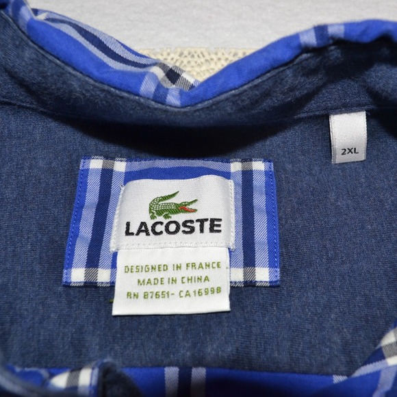 Lacoste Men's Blue Plaid Long Sleeve Button-Down Shirt Size 2XL 100% Cotton - Picture 5 of 6